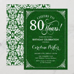 80誕生日 – グリーンダマスク 招待状