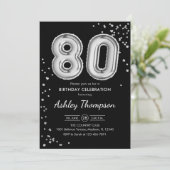 80誕生日 – シルバー風船ブラック 招待状 (スタンド正面)