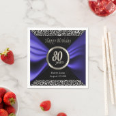 80誕生日 | ヒョウ – ブルーパープル – カスタム スタンダードカクテルナプキン (インサイチュ)