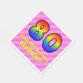 80誕生日:ピンクストライプのハート、レインボー# 80 スタンダードランチョンナプキン (角)
