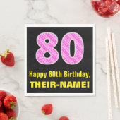 80誕生日:ピンクストライプ色のハートと"80" +名前 スタンダードランチョンナプキン (インサイチュ)