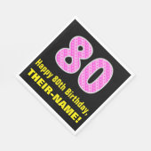 80誕生日:ピンクストライプ色のハートと"80" +名前 スタンダードランチョンナプキン (角)