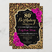 80誕生日 – ピンクローゼズヒョウ印刷 招待状 (正面/裏面)