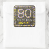 80誕生日:フローラ番号、フェイク木目、名前 スクエアシール (バッグ)