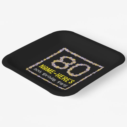 80誕生日:フローラ花数名前をカスタムする ペーパープレート (傾斜あり)