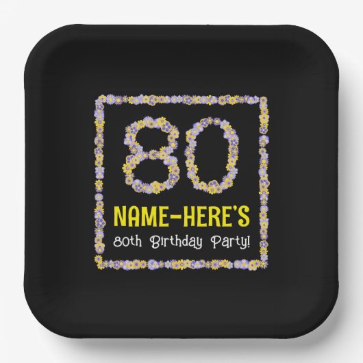 80誕生日:フローラ花数名前をカスタムする ペーパープレート (正面)