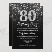 80誕生日 – ブラックシルバー 招待状 (正面/裏面)