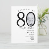 80誕生日（写真付き）、写真番号、白黒 招待状 (スタンド正面)