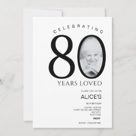 80誕生日(写真付き)、写真番号、白黒 招待状