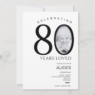 80誕生日（写真付き）、写真番号、白黒 招待状