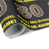 80誕生日：名前フェイク&木目パターン「80」 ラッピングペーパー (ロールコーナー)