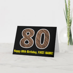 80誕生日:名前+木目パフェイクターン「80」 カード