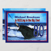 80誕生日 – 大きな魚の中で楽しむ 招待状 (正面/裏面)