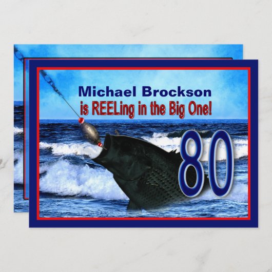 80誕生日 – 大きな魚の中で楽しむ 招待状 (正面/裏面)