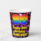 80誕生日：愛するハートパターン， Rainbow 80 紙コップ (正面)