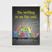 **80誕生日**書が壁の誕生日に カード (黄色い花)