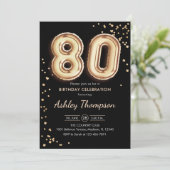 80誕生日-金ゴールドバルーン黒 招待状 (スタンド正面)