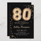 80誕生日-金ゴールドバルーン黒 招待状 (正面/裏面)
