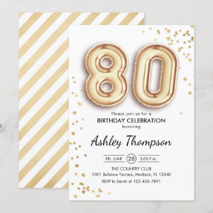 80誕生日-金ゴールドバルーン 招待状