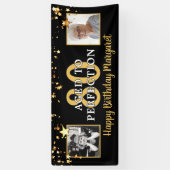 80誕生日AGED TO PERFECTブラック金ゴールド星 横断幕 (縦)