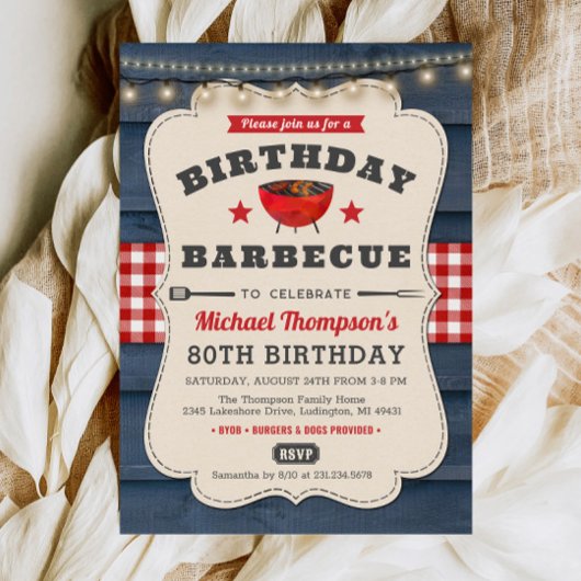 80誕生日BBQサマーバーベキューパーティの招待状 招待状