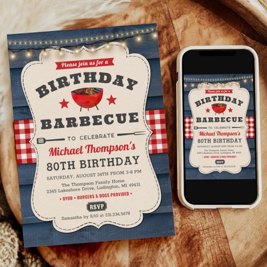 80誕生日BBQサマーバーベキューパーティの招待状 招待状