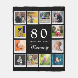 80誕生日Mommy Photo Collageテンプレートブラック フリースブランケット