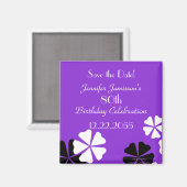 80誕生日Save the Date Purpleフローラマグネット マグネット (正面/裏面)