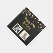 80誕生日Then and Now Photos Black金ゴールドStars スタンダードランチョンナプキン (角)