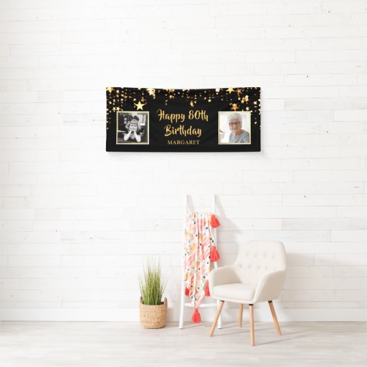 80誕生日Then & Nowの写真パーソナライズされた 横断幕 (インサイチュ)