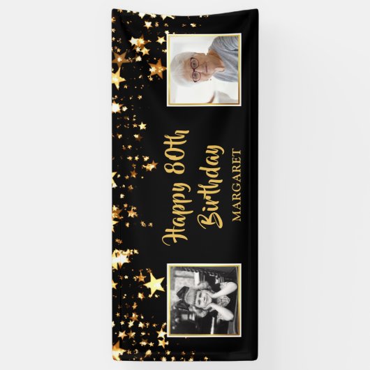 80誕生日Then & Nowの写真パーソナライズされた 横断幕 (縦)