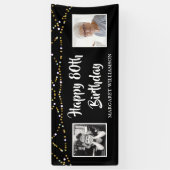 80誕生日Then & Now Photos Lights Black 横断幕 (縦)