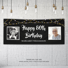 80誕生日Then & Now Photos Lights Black 横断幕