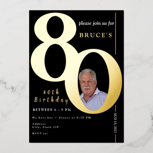 80誕生祝いパーティーフォイル招待状 箔招待状 (正面)