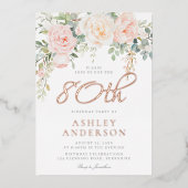 80誕生祝い赤面フローラバラ金ゴールド 箔招待状 (正面)