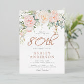 80誕生祝い赤面フローラバラ金ゴールド 箔招待状 (立ち正面)