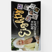 80金ゴールド80誕生日8写真黒 横断幕 (縦)