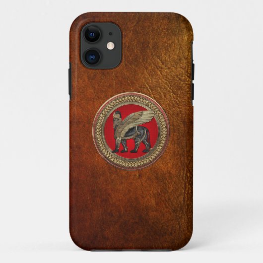 [800]アッシリア翼ライオン：金ゴールドとブラックラマス Case-Mate iPhoneケース (裏面)