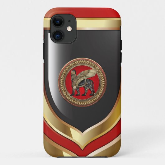 [800]アッシリア翼ライオン：金ゴールドとブラックラマス Case-Mate iPhoneケース (裏面)