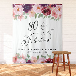 80 おしゃれな花の水彩カラーの誕生日パーティー タペストリー