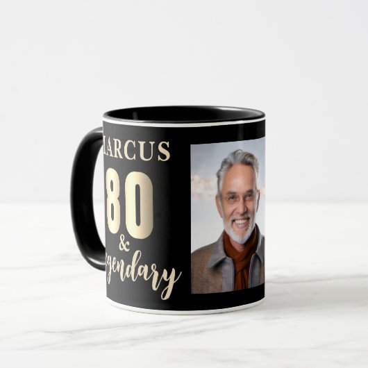 80 & 伝説のゴールド 80歳の誕生日フォト マグカップ (正面左)
