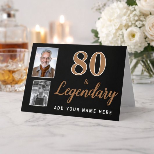 80 & 伝説の2枚の写真 80歳の誕生日カード カード