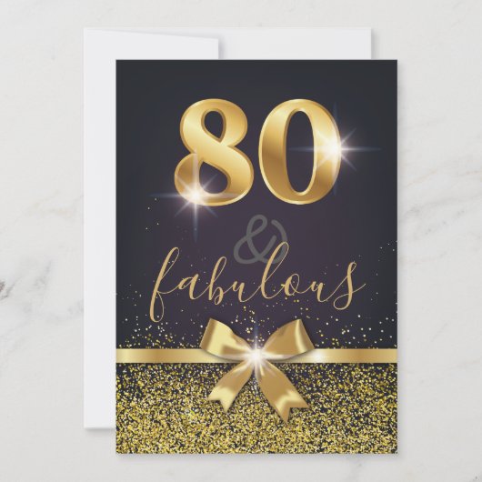 80 &素エレガント晴らしい金ゴールドグリッター80番目の誕生日 招待状 (正面)