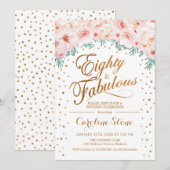 80 誕生日パーティー - ホワイトゴールド ピンク 招待状 (正面/裏面)