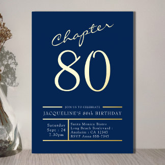 80 青 ゴールド 80歳の誕生日パーティー 箔招待状
