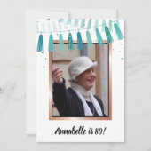 80 & Amazingティール（緑がかった色）80th Birthday Partyへの招待 招待状 (正面)