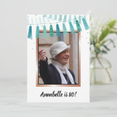 80 & Amazingティール（緑がかった色）80th Birthday Partyへの招待 招待状 (スタンド正面)