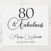 80 and Fabulous 80th Birthday Black Script  スパークリングワインラベル (シングルラベル)