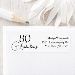80 and Fabulous 80th Birthday Black Script Address ラベル