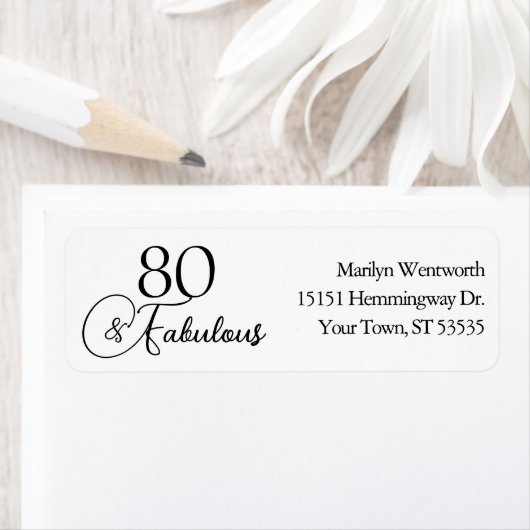 80 and Fabulous 80th Birthday Black Script Address ラベル (インサイチュ)